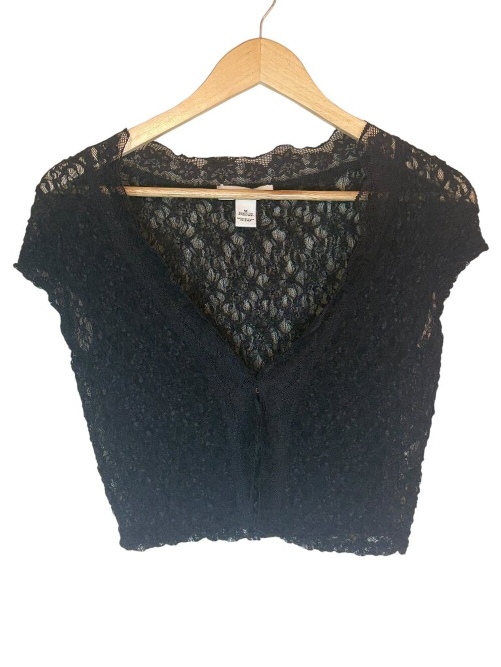 White House Black Market Cropped Black Lace Cardigan Cap Sleeve Romantic Size M